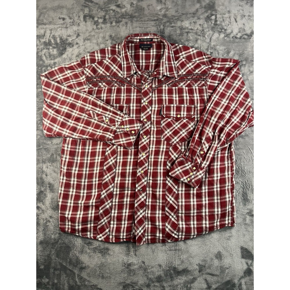 Ariat Pendleton Shirt Mens XXL 2XL Red/White Plaid Pearl Snap Western 10016094